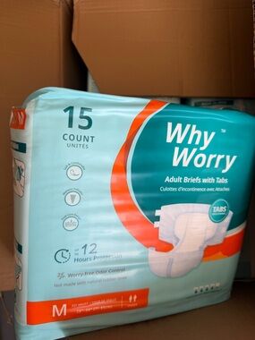 Why worry adult with tabs Briefs With Tabs 15 count size M Medium